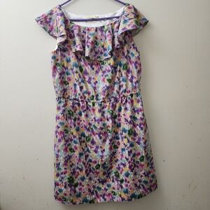 Gianni Bini Abstract Watercolor Jewel Tone Dress L Spring Easter Fairy Ruffle